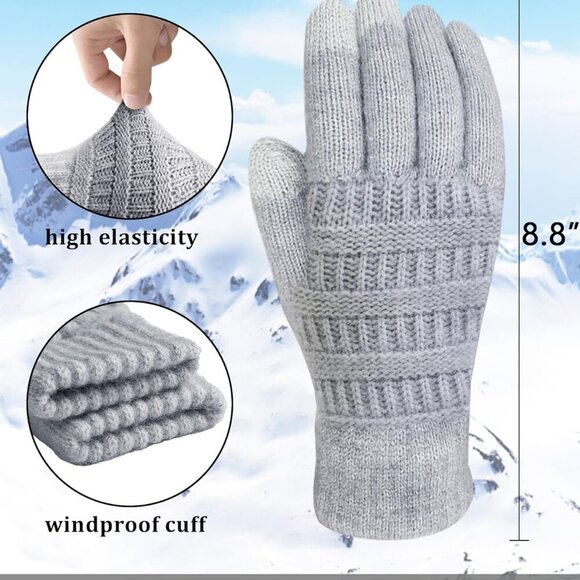 Winter Gloves Women Touch Screen Warm Knit Fleece Lining Elastic Cozy - Picture 4 of 6